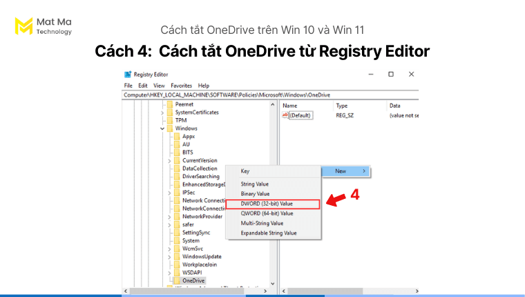 Cách tắt OneDrive từ Registry Editor - bước 4