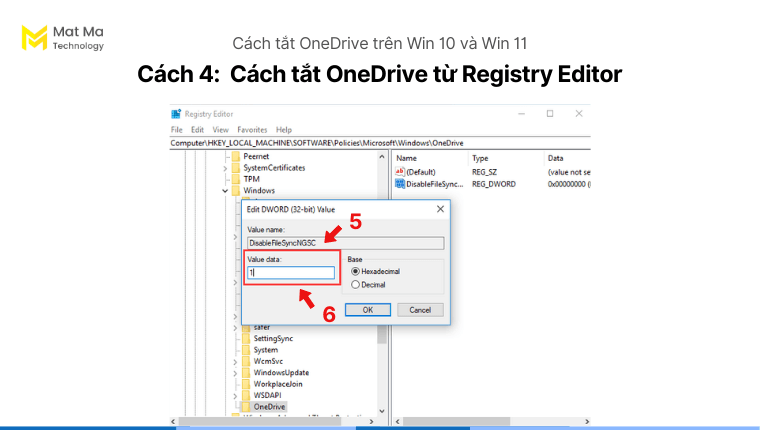 Nhập thông số trên giao diện Registry Editor