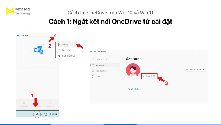 Ngắt kết nối OneDrive từ cài đặt