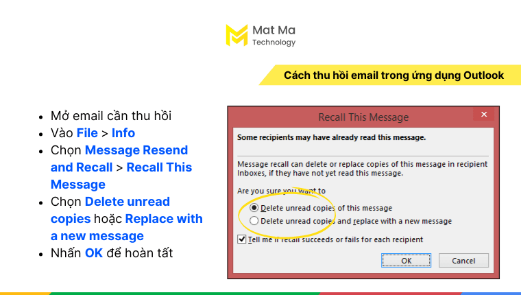 cách thu hồi email đã gửi trên ứng dụng Outlook