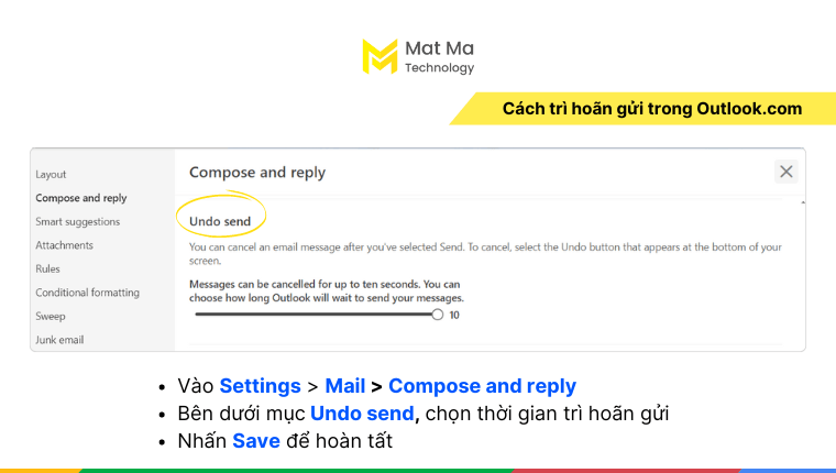 thiết lập trì hoãn gửi email trong Outlook.com