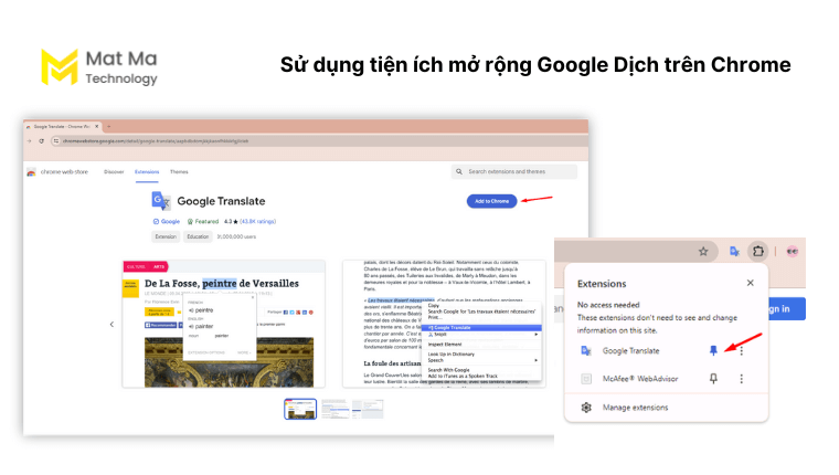 Sử dụng tiện ích mở rộng của Google translate