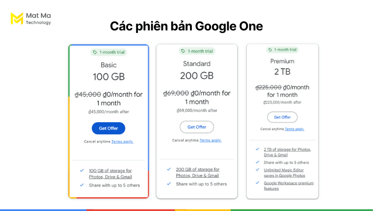 Các phiên bản Google One