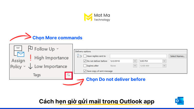 cách hẹn giờ gửi mail outlook app