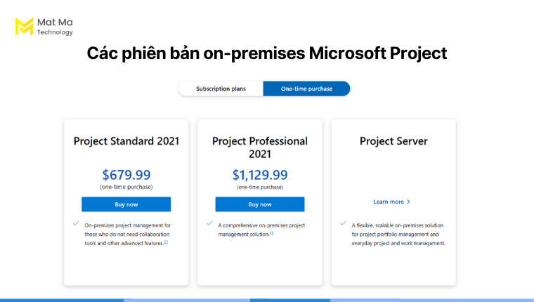 Các phiên bản on-premises Microsoft Project