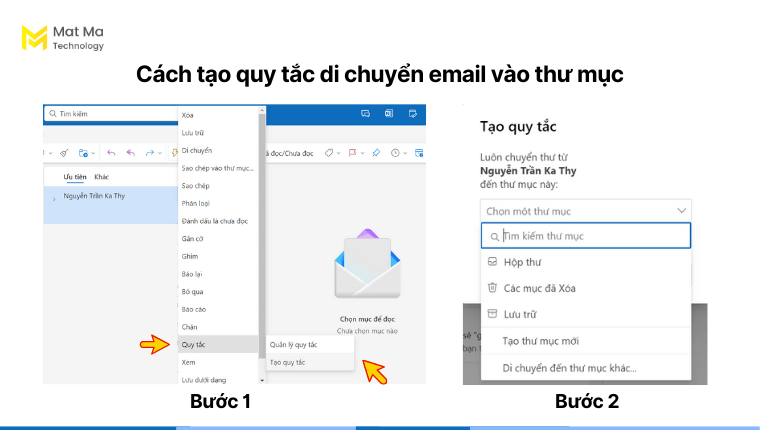 Cách tạo quy tắc di chuyển email vào thư mục