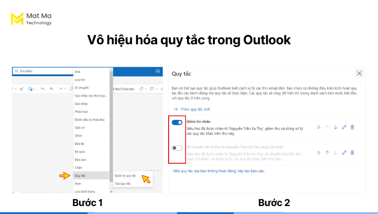 Tắt quy tắc trong Outlook