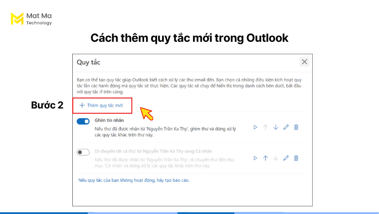 Cách thêm quy tắc mới trong Outlook