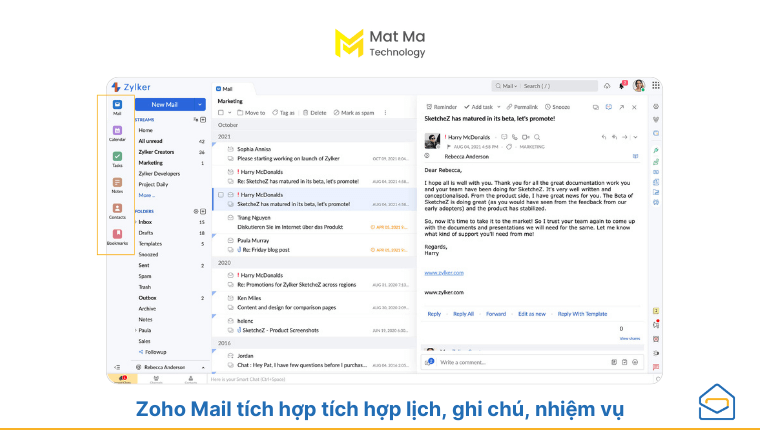 tính năng của Zoho Mail