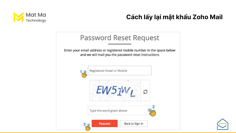 Lấy lại mật khẩu Zoho email