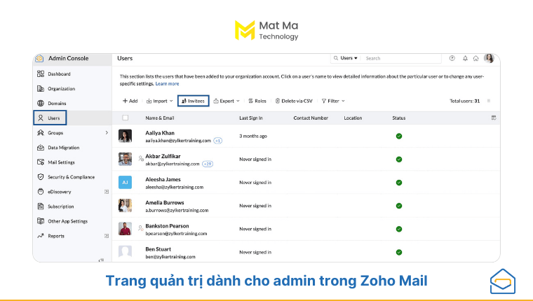 quản trị viên Zoho Mail