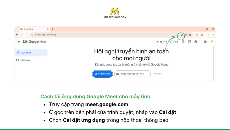 cài đặt và tải google meet cho máy tính