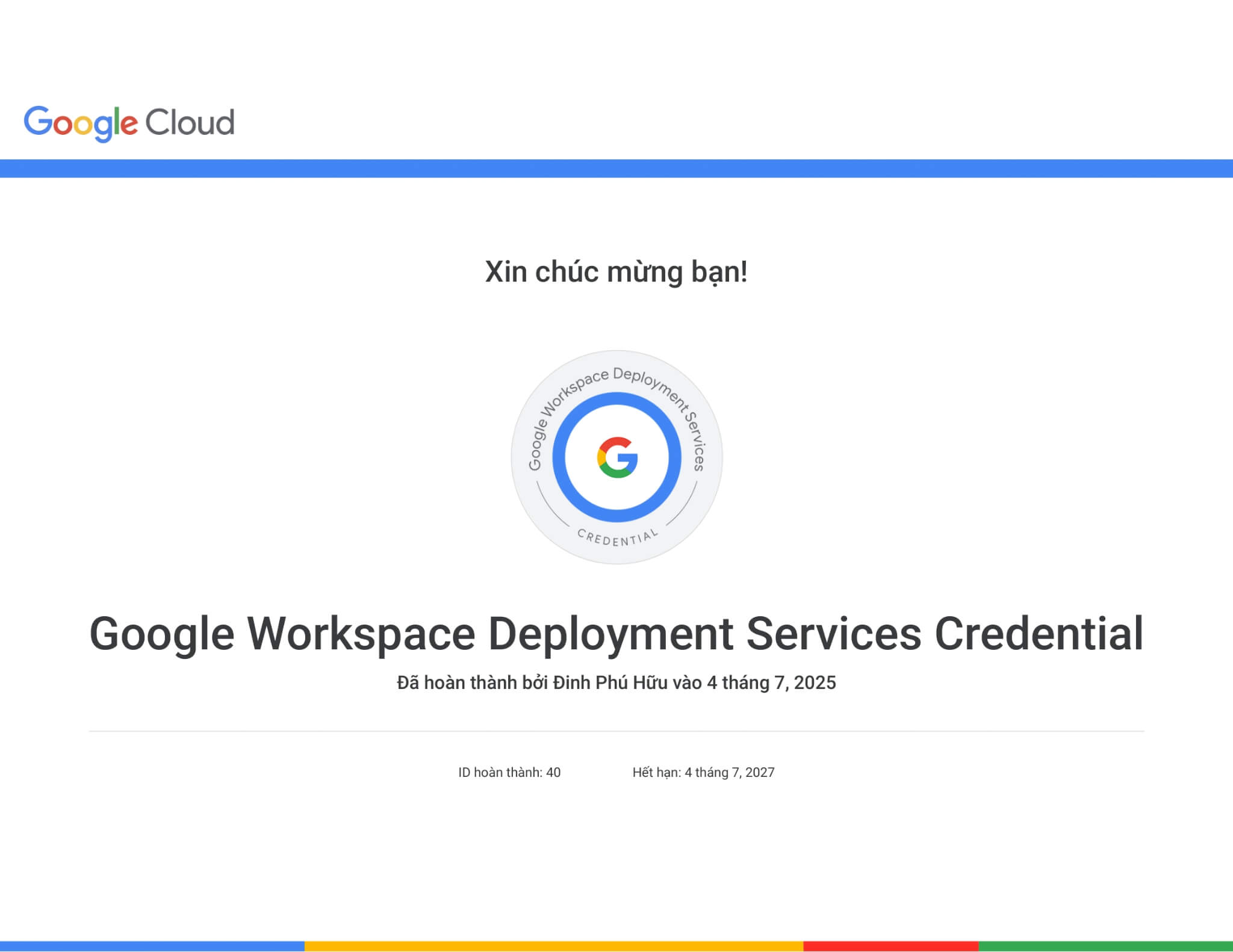 chứng nhận Google Workspace Deployment Services Credential