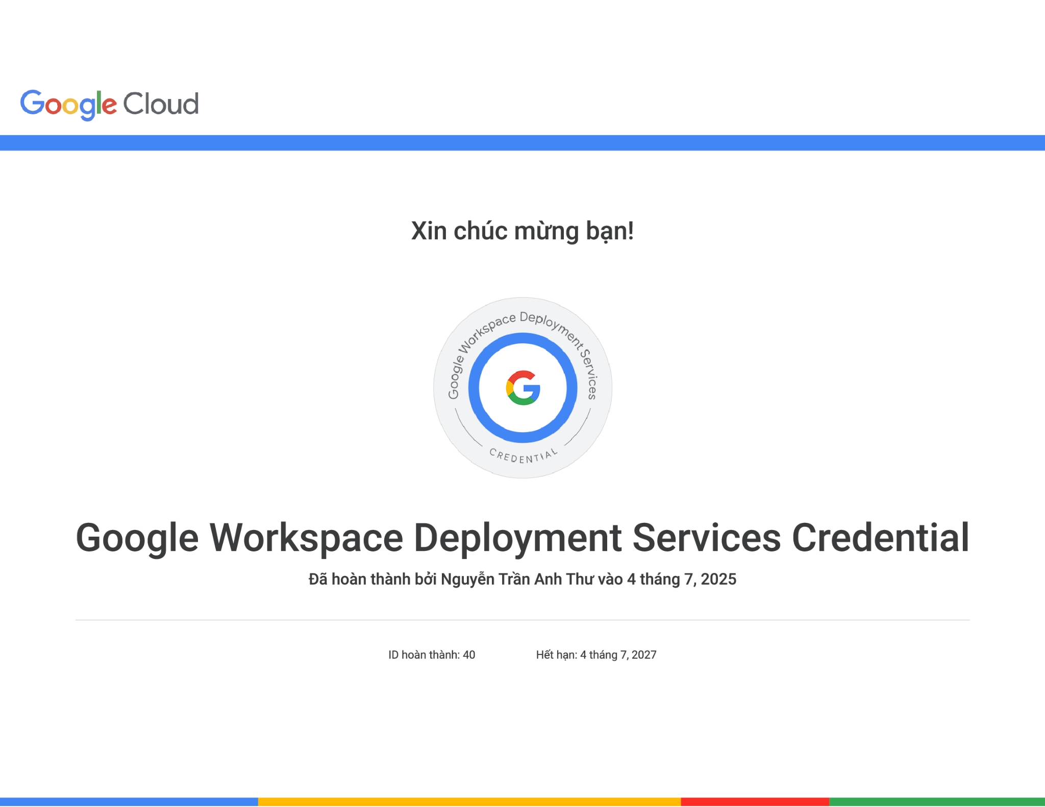 chứng nhận Google Workspace Deployment Services