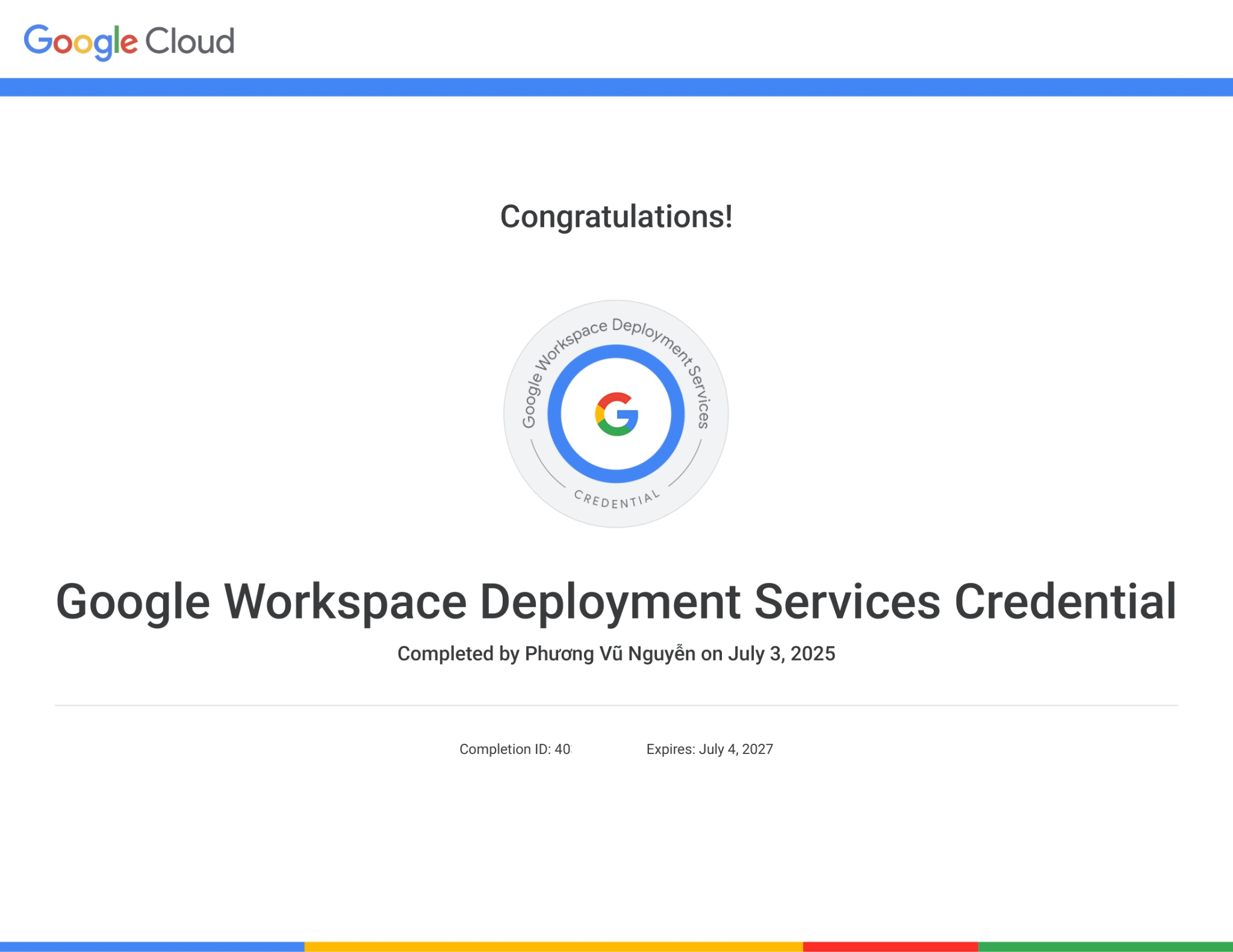 Google Workspace Deployment Services chứng chỉ