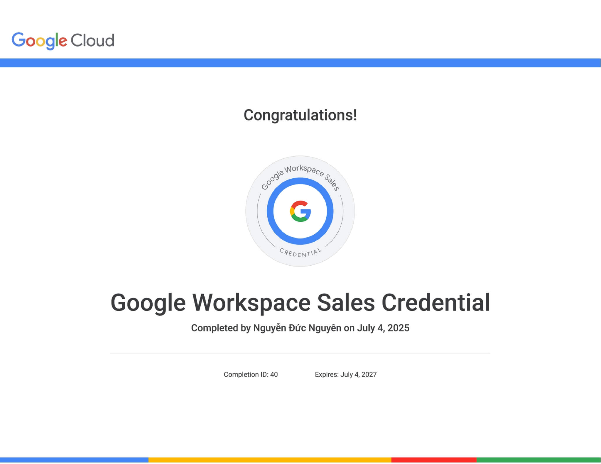 Chứng nhận Google Workspace Sales Credential