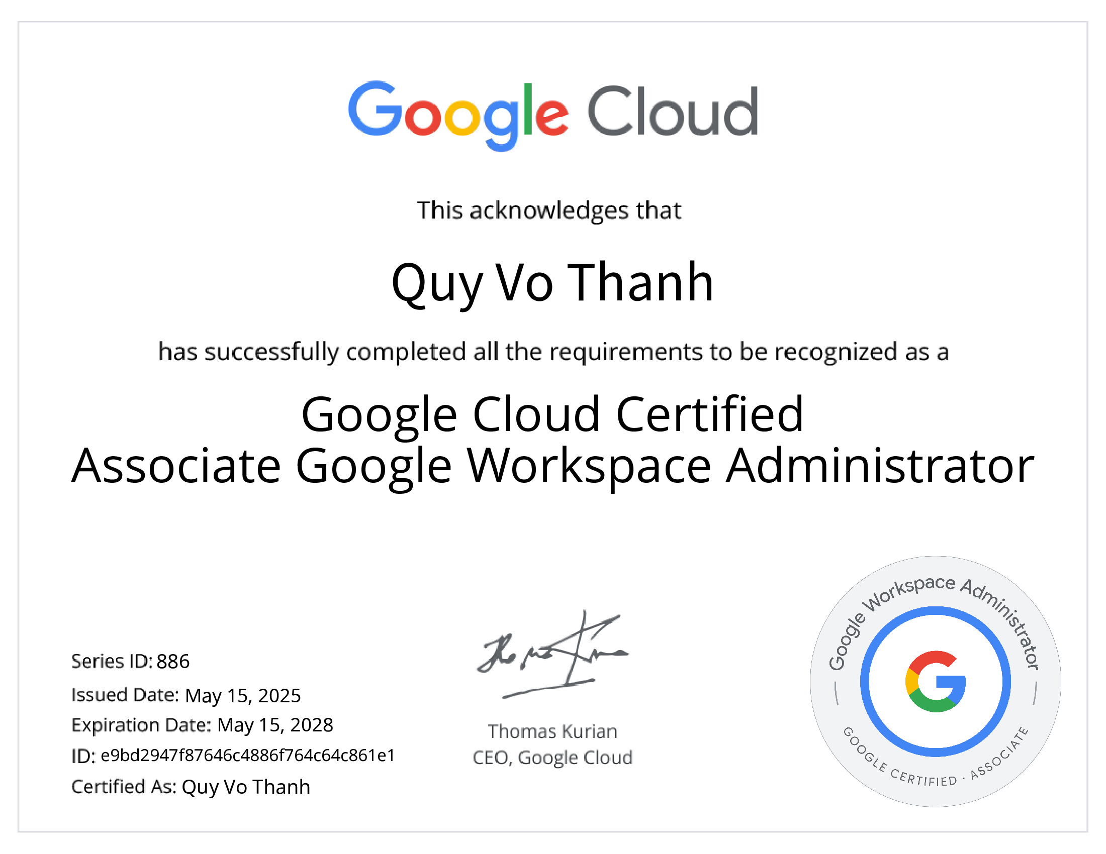 google workspace administrator certificate