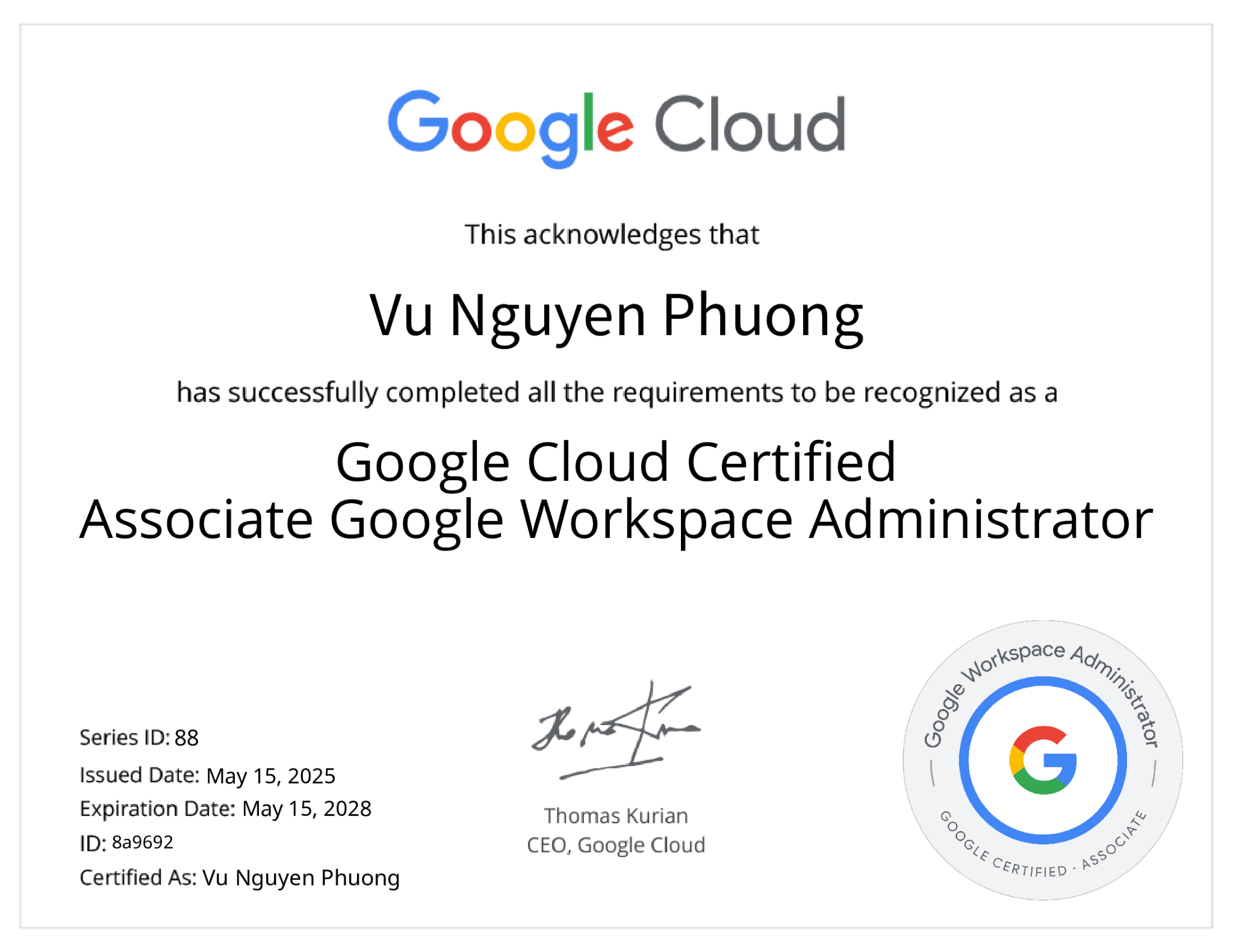 chứng nhận google workspace