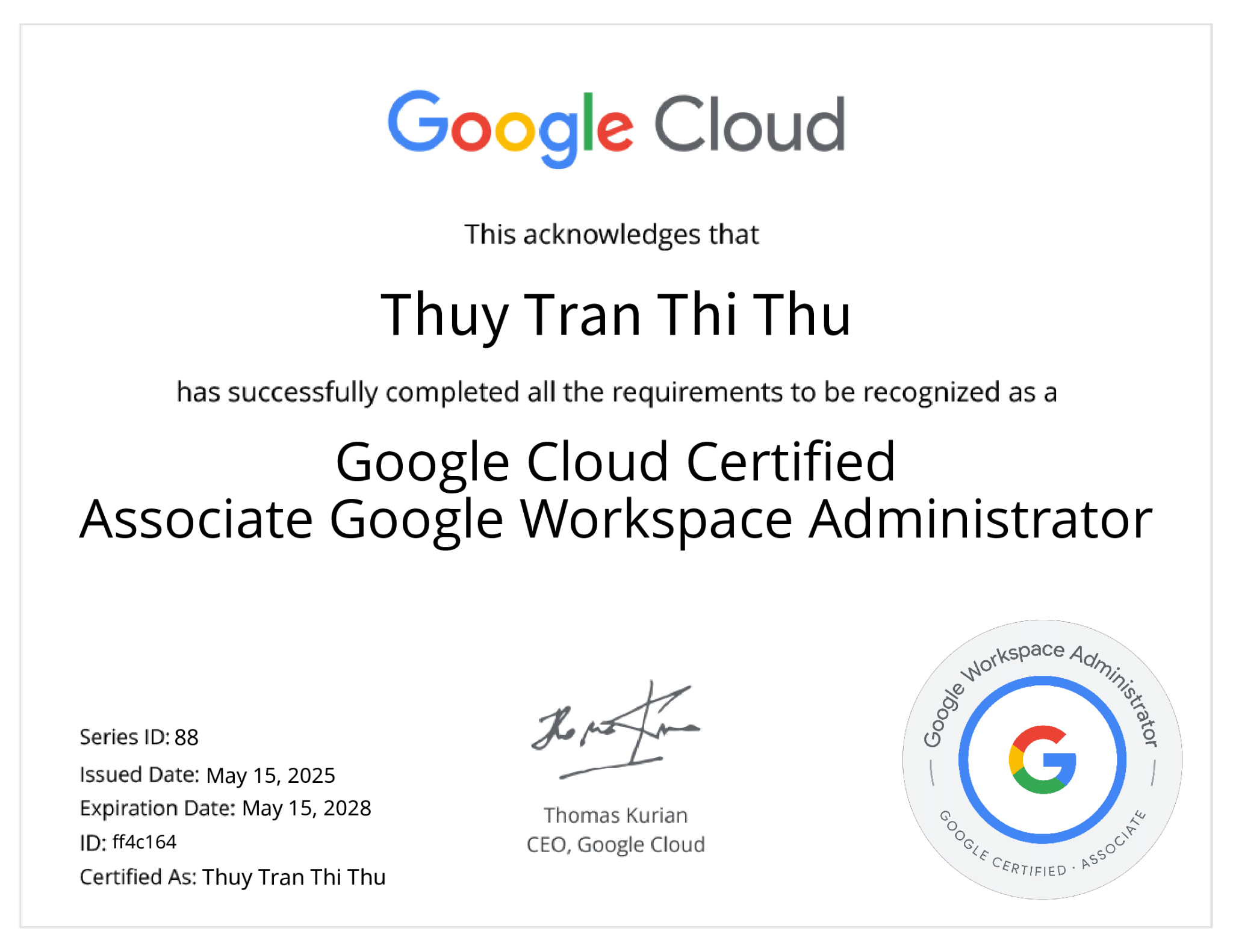 chứng nhận google workspace cho admin