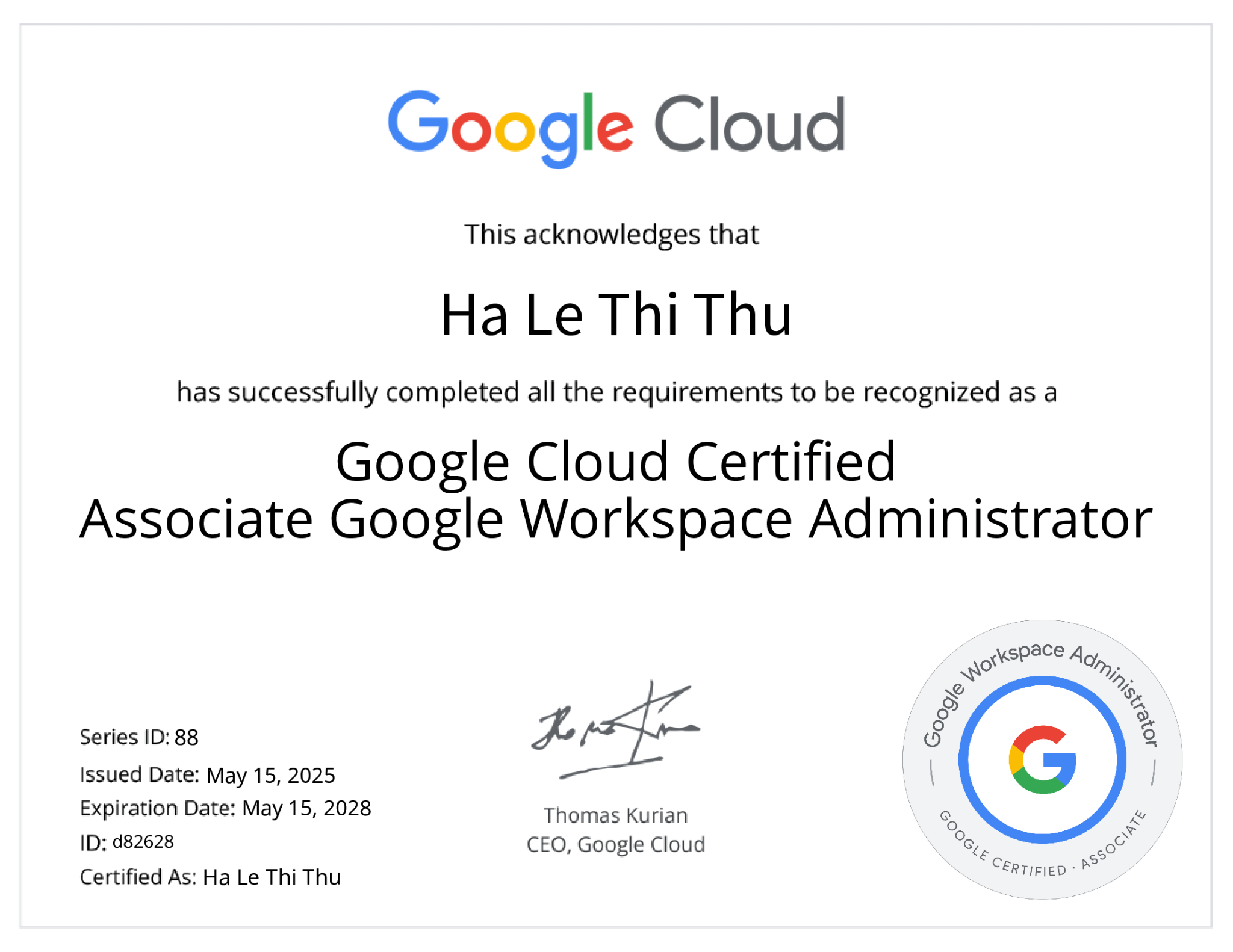 chứng nhận google workspace administrator