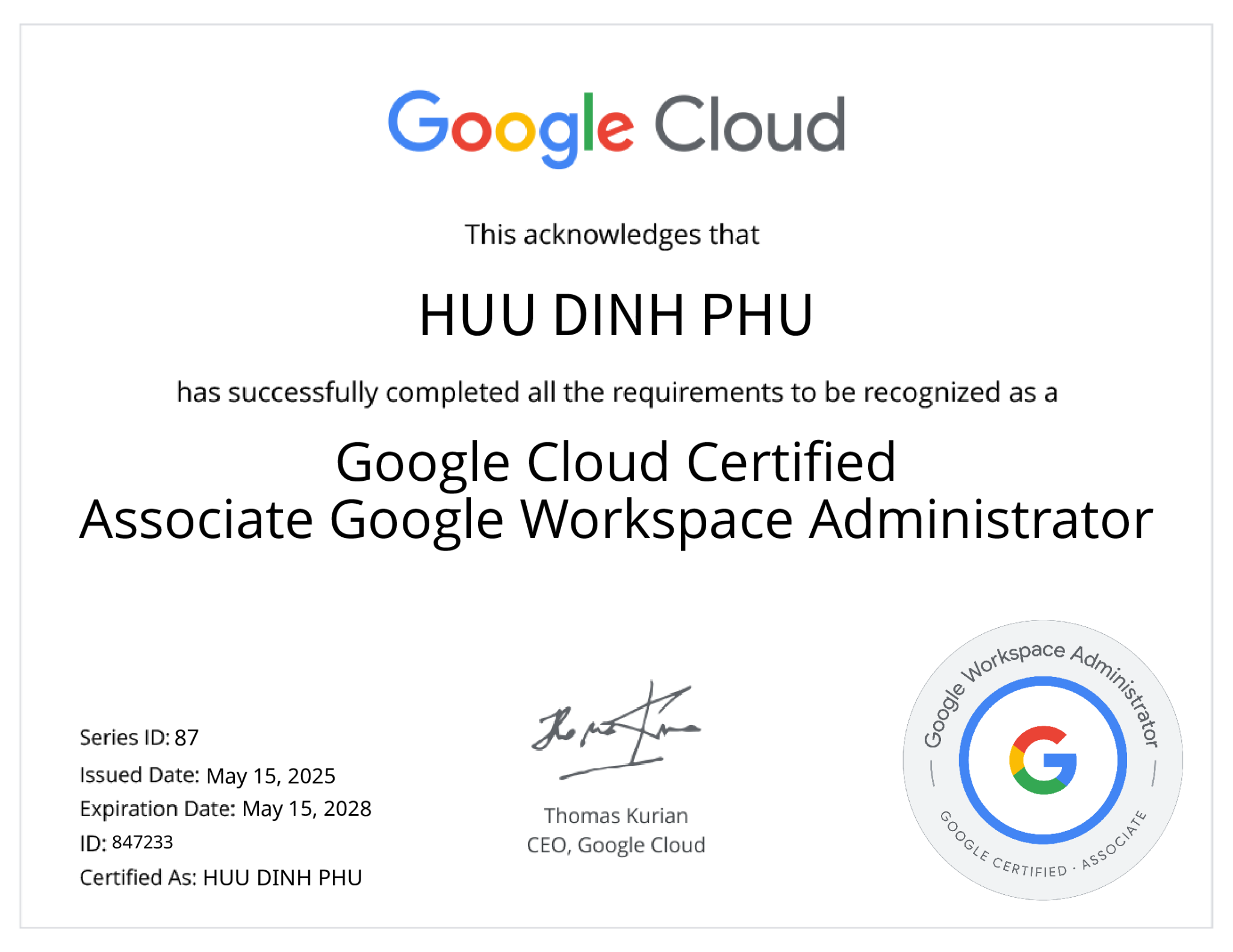 chứng nhận Google workspace administrator