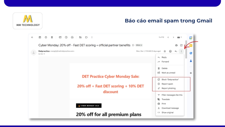 Báo cáo email spam trong Gmail
