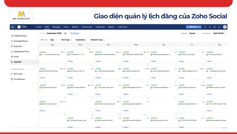 Giao diện quản lý lịch đăng của Zoho Social