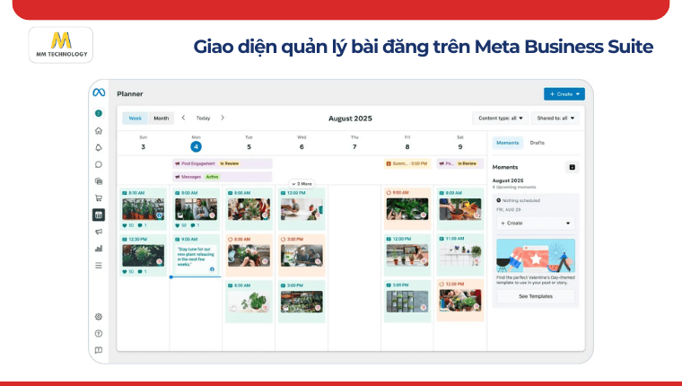 Giao diện quản lý bài đăng trên Meta Business Suite