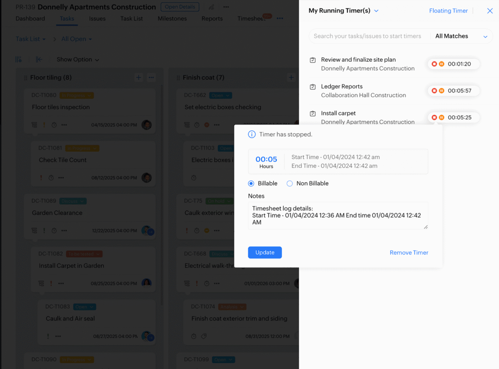 Zoho Projects quản lý thời gian