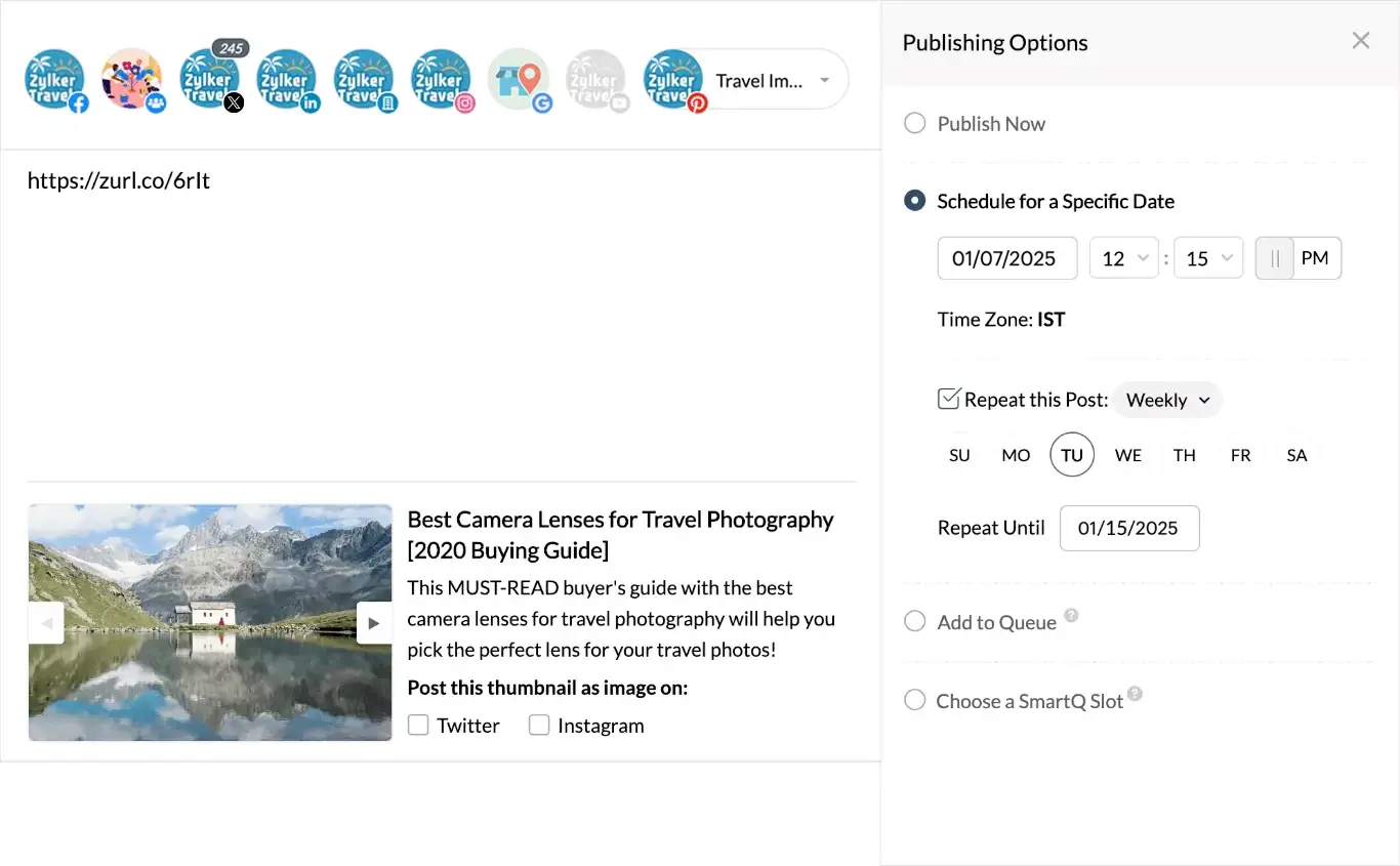 đăng bài tự động bằng zoho social