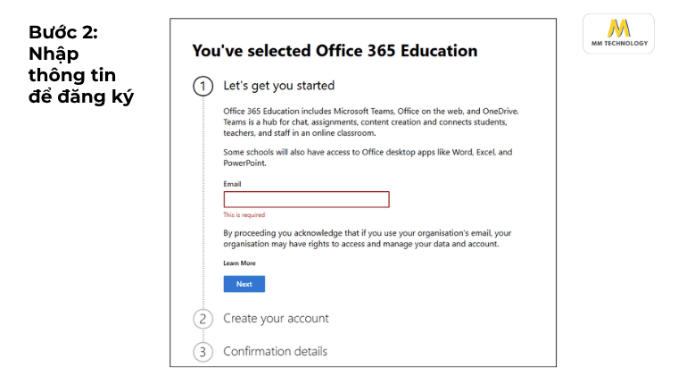 Bước 2 đăng ký Microsoft 365 Education