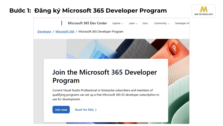 bước 1 đăng ký Microsoft 365 Developer Program