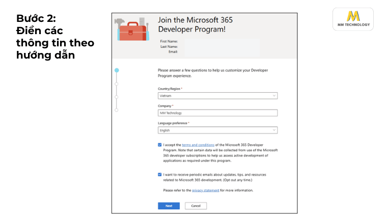 bước 2 đăng ký Microsoft 365 Developer Program
