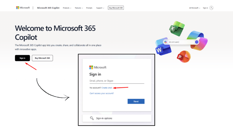 giao diện đăng ký Microsoft 365 miễn phí cá nhân