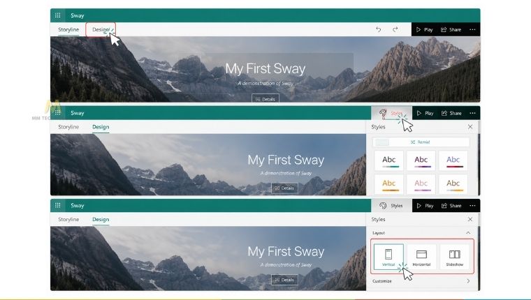 Cách tùy chỉnh giao diện Microsoft Sway -Bước 2