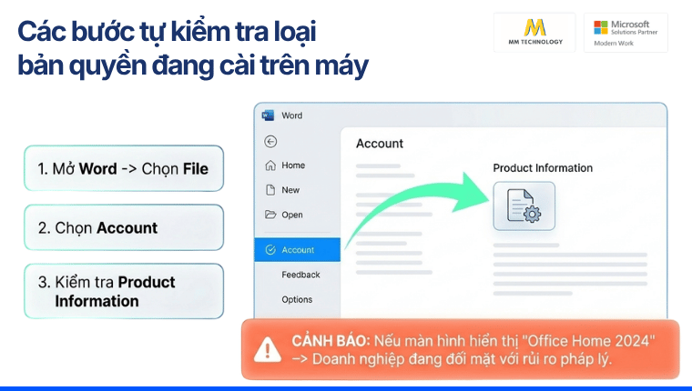 Các bước tự kiểm tra giấy phép Office 2024 cài trên máy