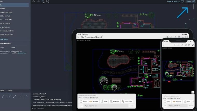 Giao diện của AutoCAD Web & Mobile