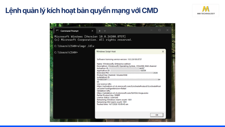 Lệnh quản lý kích hoạt bản quyền mạng với CMD