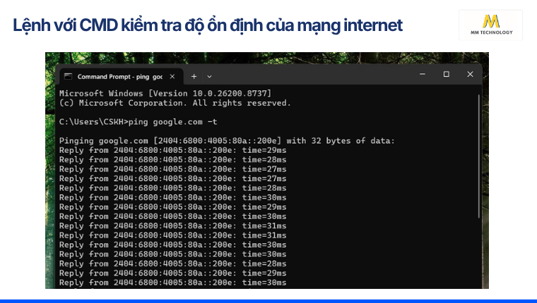Lệnh với CMD kiểm tra độ ổn định của mạng internet