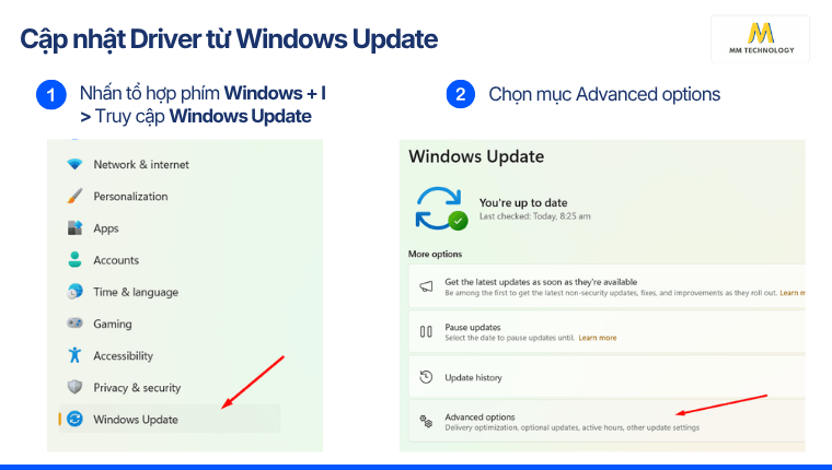 Bước 1 và bước 2 - Cập nhật Driver từ Windows Update