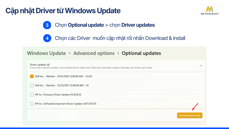 Bước 3 và bước 4 - Cập nhật Driver từ Windows Update