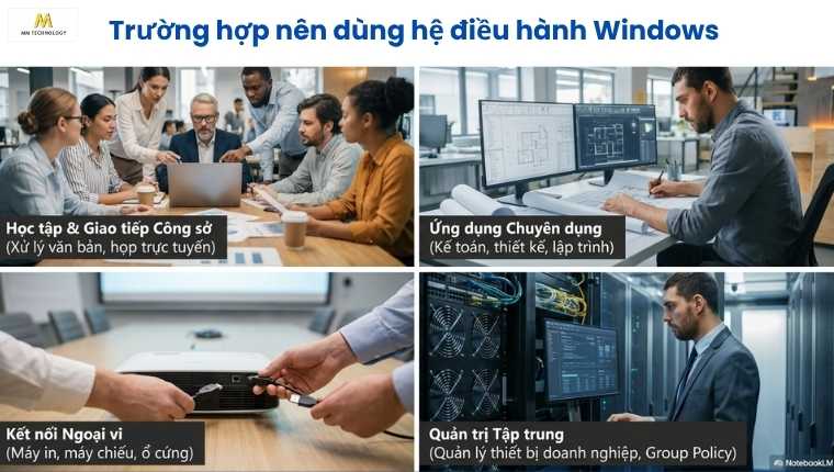 những trường hợp phổ biến nên sử dụng hệ điều hành Windows