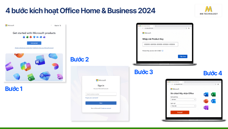 4 bước kích hoạt Office Home & Business 2024
