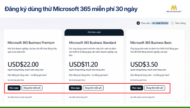 Đăng ký dùng thử Microsoft 365 miễn phí 30 ngày
