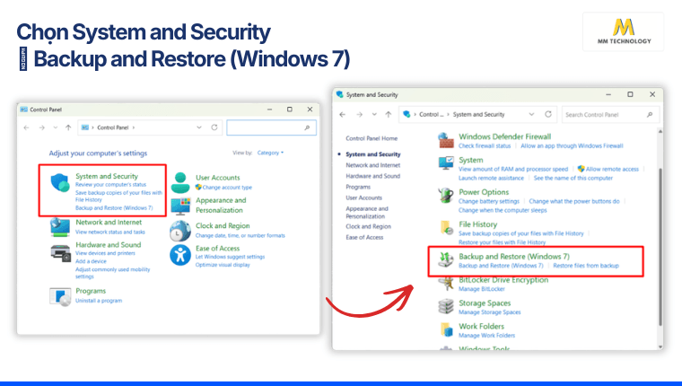 Các bước mở Backup and Restore (Windows 7)