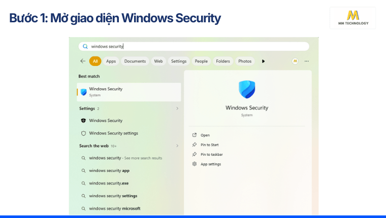 Bước 1: Mở giao diện Windows Security