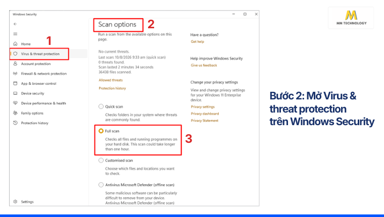 Bước 2: Mở Virus & threat protection trên Windows Security