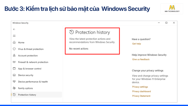 Bước 3: Kiểm tra lịch sử bảo mật của  Windows Security