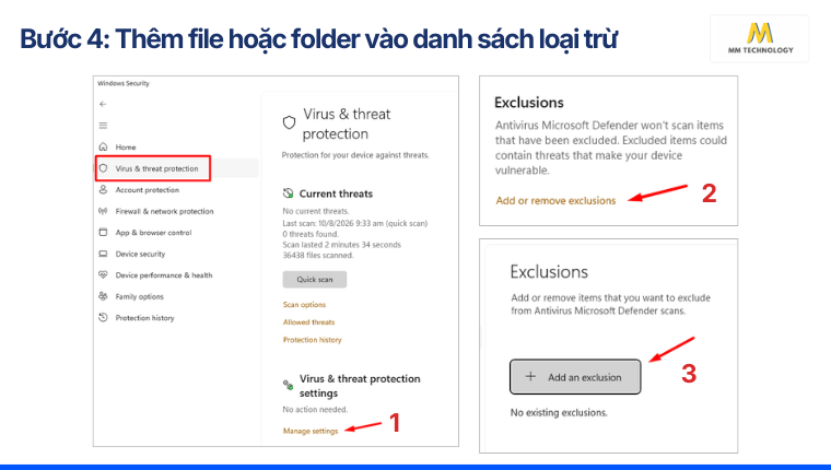 Bước 4: Thêm file hoặc folder vào danh sách loại trừ
