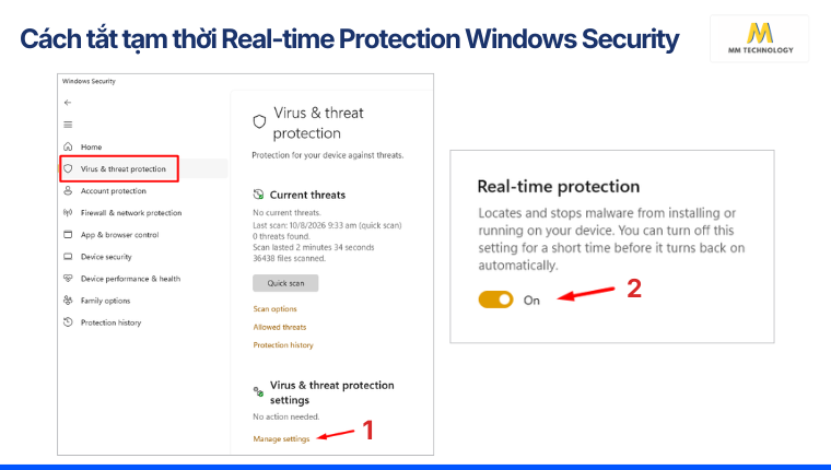 Cách tắt tạm thời Real-time Protection Windows Security